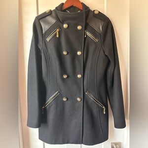Vince Camuto Black Pea Coat with Gold Accents